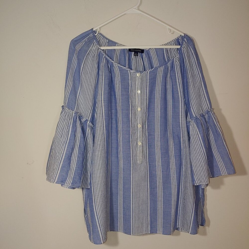 Max Edition Bell Sleeve Stripe Peasant Blouse Size XL